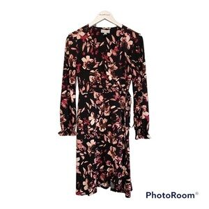 Ellen Tracy Collection Floral Mock Wrap Dress | Long Sleeve | Size